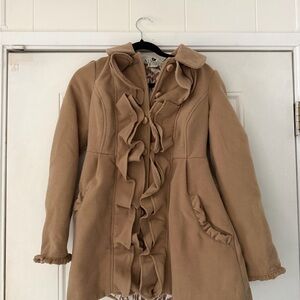 Elegant vintage y2k 90s tan long spring cute coat jacket Ruffle Cape for Women
